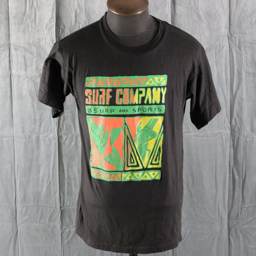 Vintage Graphic T-shirt - Surf Company Neon Surfer Tribal Graphic - Men's Large